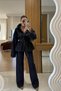 Premium Dark Navy Blue Tie-Dye Denim Suit Oversized Jacket and High-Waisted Trousers - 2