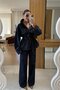 Premium Dark Navy Blue Tie-Dye Denim Suit Oversized Jacket and High-Waisted Trousers - 3