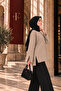Women's Beige Modal Fabric Slit Detailed Crew Neck Oversize Hijab Tunic - 3