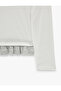 Slim Fit Embroidered Asymmetric Collar Layered Ruffle Long Sleeve Camisole T-Shirt - 3