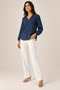 Women's Navy Blue V-Neck Buttoned Long Sleeve Textured Blouse Shirt New Season - 3