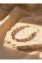 Women's Gold Color Bamboo Formed Tube Detailed Beige Beaded Bohemian Bracelet - 3