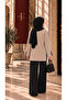 Women's Beige Modal Fabric Slit Detailed Crew Neck Oversize Hijab Tunic - 4