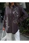 Women's Front Beaded Embroidered Denim Oversize Shirt - 5