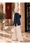 Women's Navy Blue Modal Fabric Slit Detailed Crew Neck Oversize Hijab Tunic - 3