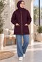 Women's Bearded Angora Soft Hooded Zipper Detailed Knitwear Cardigan