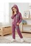 Girls' Printed Hooded Zippered 2-Piece Cotton Set Sweatshirt & Sweatpants Suitable for Kindergarten Nursery - 4