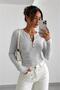 Women's Top with Stretchy Fabric and Button Detail, Melange Light Gray (Not Crop Length, It's a Regular Fit) - 5