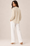 Women's Beige V-Neck Buttoned Long Sleeve Textured Blouse Shirt - - 4