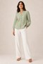 Women's Olive Green V-Neck Buttoned Long Sleeve Textured Blouse Shirt New Season - 2