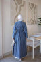 Blue Accessory-Enhanced Tie-Waist Long Denim Jacket - 4