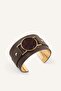 Leather Look Stone Detailed Handcuff Women's Bracelet I7172Axns