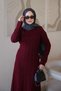 Burgundy Corded Waist-Tie Knitwear Dress - 5