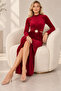 Women's Sun Accessory Side Window Slit Long Sleeve Velvet Maxi Dress Mkk1033 - 3