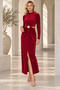 Women's Sun Accessory Side Window Slit Long Sleeve Velvet Maxi Dress Mkk1033 - 8