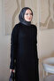 Black Ribbed Waist Tie Knitwear Dress - 5