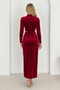Women's Sun Accessory Side Window Slit Long Sleeve Velvet Maxi Dress Mkk1033 - 2
