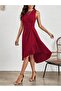 Women's Zero Sleeve Crew Neck Gathered Asymmetric Cut Detailed Janjan Crepe Dress - 4