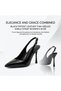 Black Patent Leather Thin Heeled Arched Women's Shoes 10 cm Pointed Heel - 2