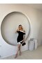Women's Short Sleeve Asymmetric Cut Collar Stripe and Accessory Detailed Modal Dress - 2