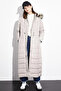 Goose Feather Filled Waist Gathered Long Coat Stone