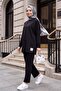 Round Neck Oversize Lycra Combed Cotton Suit with Long Pants and Pockets on the Back - Black - 3