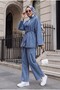 Buttoned Belted Wide-Legged Trousers Denim Kimono Set - Ice Blue