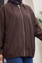 Parachute Jacket with High Collar, Elastic Sleeves, Double Zippered Pockets and Lining - Brown - 5