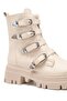 Women's Half Ankle 4-Strap Stitched Sole 5 cm Heel 20 cm Length Zippered Lace-Up Boots-Beige - 3