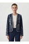 Women's Navy Blue Sequin Embroidered Denim Jacket Stylish Casual Jean Jacket - 2