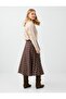 Brown Plaid Patterned Cotton Blend High Waist Midi Skirt - 3