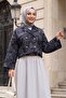 Shirt Collar Mixed Patterned Buttoned Front Quilted Jacket - Dark Navy Blue - 4