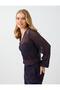 Purple Baklava Patterned V-Neck Transparent Mesh Blouse - 5