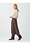 Brown Plaid Patterned Cotton Blend High Waist Midi Skirt - 4