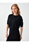 Black Crew Neck Elbow Sleeve Basic Knit Sweater - 3