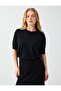 Black Crew Neck Elbow Sleeve Basic Knit Sweater - 4
