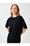 Black Crew Neck Elbow Sleeve Basic Knit Sweater