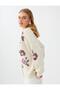Off-White Floral Sequin Embroidery Detailed V-Neck Knitwear Cardigan - 2