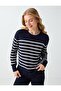 Navy Blue Striped Patterned Crew Neck Basic Knit Sweater - 4