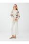 Off-White Floral Sequin Embroidery Detailed V-Neck Knitwear Cardigan - 4
