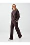 Bitter Brown Elastic Waist Wide Leg Straight Cut Modal Trousers - 4