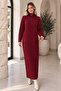 Zippered Collar Knitwear Dress K3055 Claret Red - 4