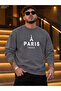 Men's Eiffel Tower Illustration and Paris France Printed Crew Neck Casual Regular Fit Sweatshirt