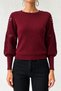 Women's Crew Neck Half Fisherman Sleeve Lace Detailed Burgundy Sweater