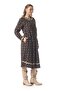 Long Sleeve Feriha Crew Neck Violet Pattern Buttoned Winter Flannel Midi Length Dress Black Syh - 6
