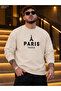 Men's Eiffel Tower Illustration and Paris France Printed Crew Neck Casual Regular Fit Sweatshirt