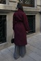 Women's Burgundy Double-Breasted Collar Wool Textured Belted Oversize Cashmere Coat - 7