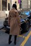 Women's Camel Double-Breasted Collar Wool Textured Belted Oversize Cashmere Coat - 7