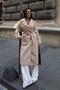 Women's Beige Double-Breasted Collar Wool Textured Belted Oversize Cashmere Coat