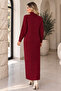 Zippered Collar Knitwear Dress K3055 Claret Red - 5